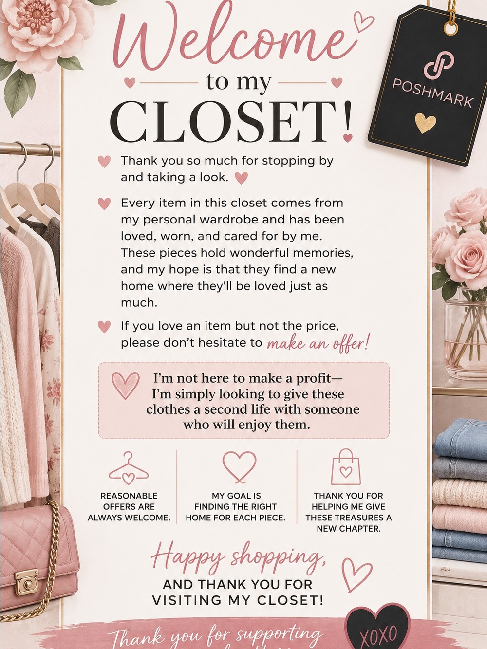 Poshmark Welcome Closet Sign - Pink and Cream Wall Art
